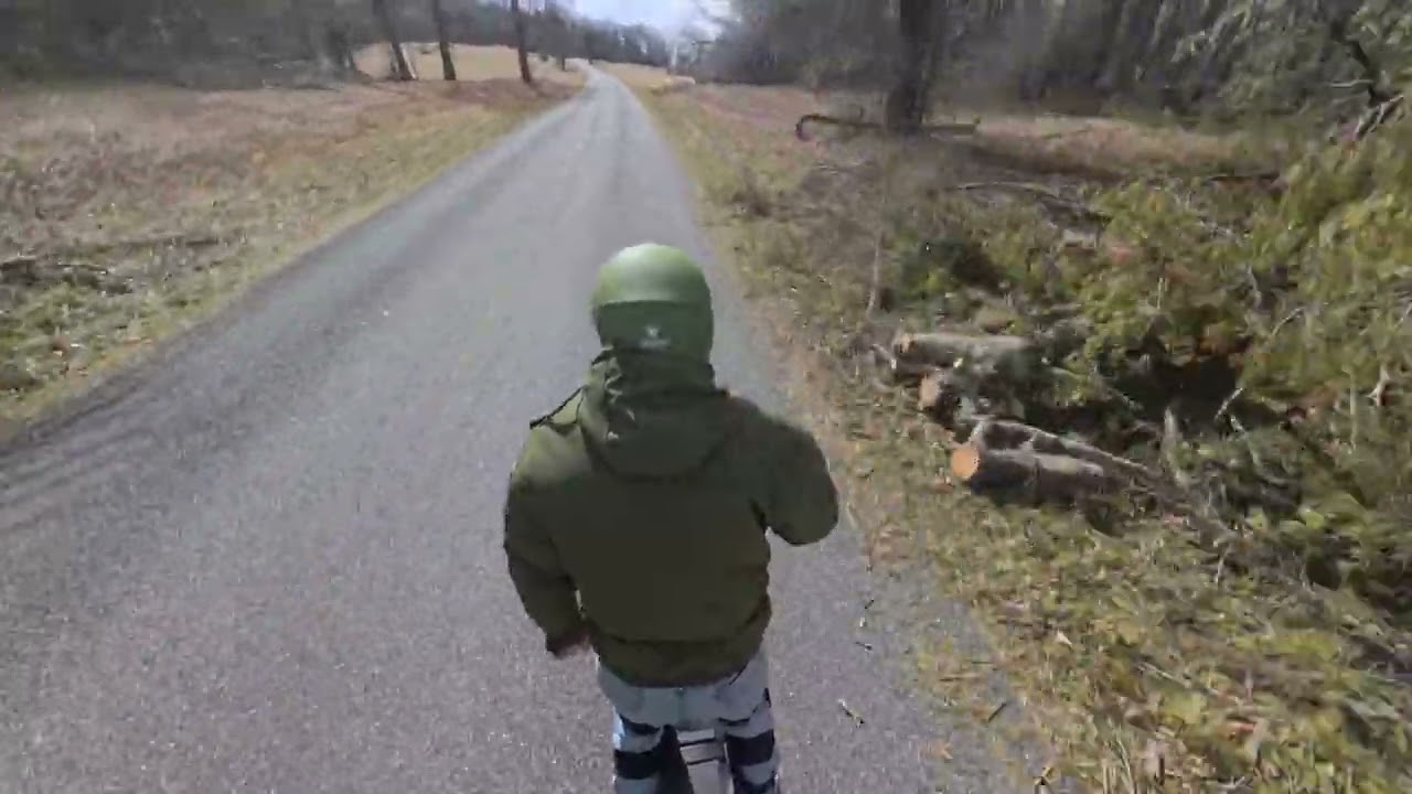 Blue Ridge Parkway damage from ice storm, viewed from a unicycle