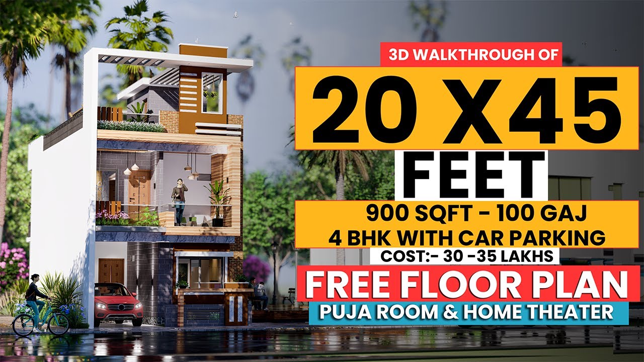 20*45 House Plan with Car Parking | 20X45 House Design | 4BHK with Car Parking | Home Theater