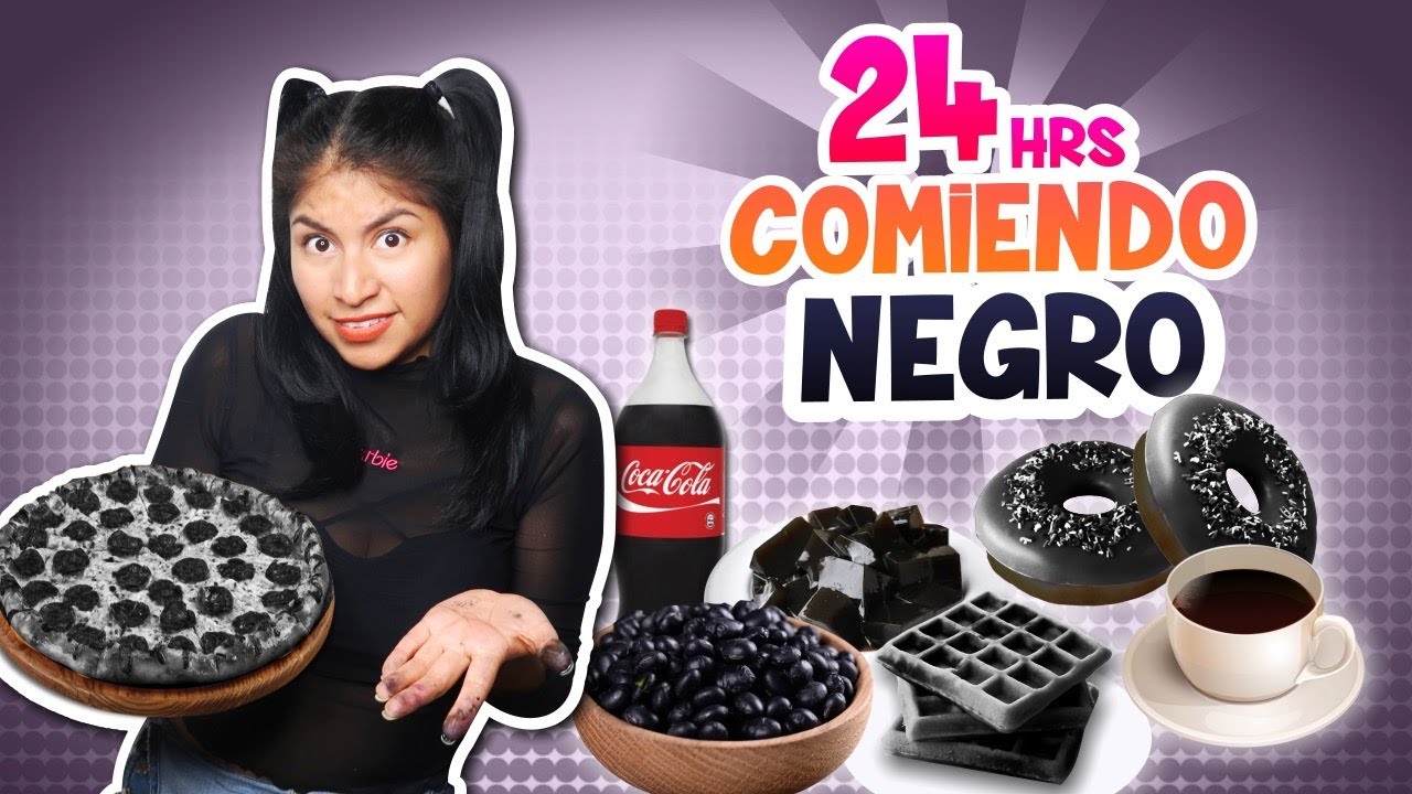 🍩☕️ 24 HORAS COMIENDO NEGRO ⚫️ PIZZA NEGRA, COCA COLA, WAFLES NEGROS Y MÁS 😋 | Conny Merlin