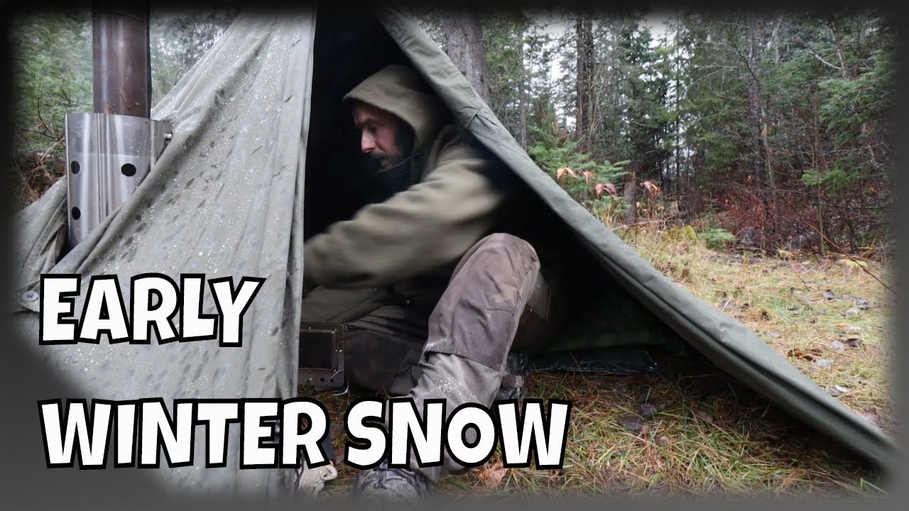 Winter Camping in a Hot Tent with my dog, Polish Lavvu and wood stove cooking