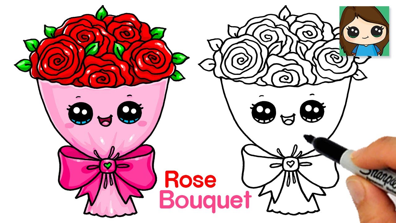 How to Draw Roses Super Easy 💐Valentines Flower Bouquet Art