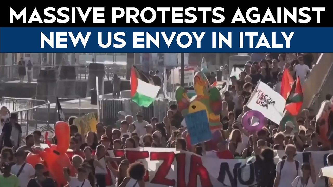 Anti-US Protests In Italy | Hundreds Protest As US Envoy Fertitta Arrives In Venice On Superyacht
