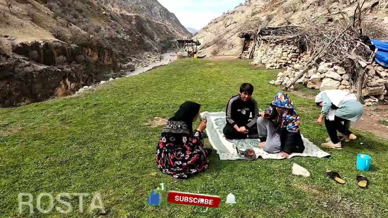 Nomad boy bathing in the mountains