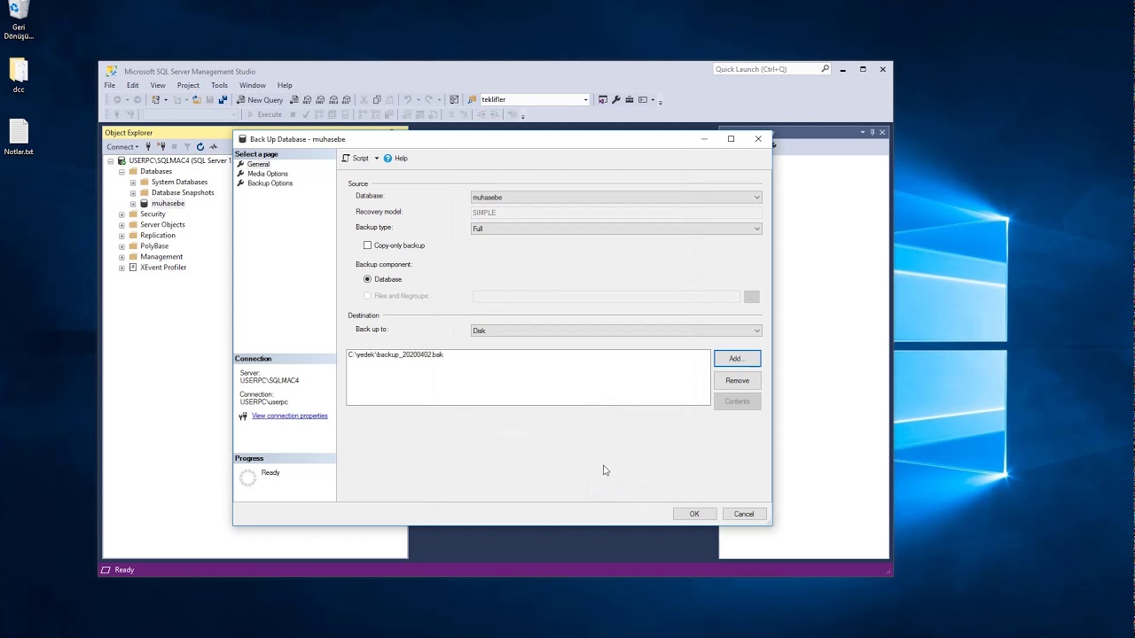 SQL Server Veritabanı Yedekleme ve Geri Yükleme
