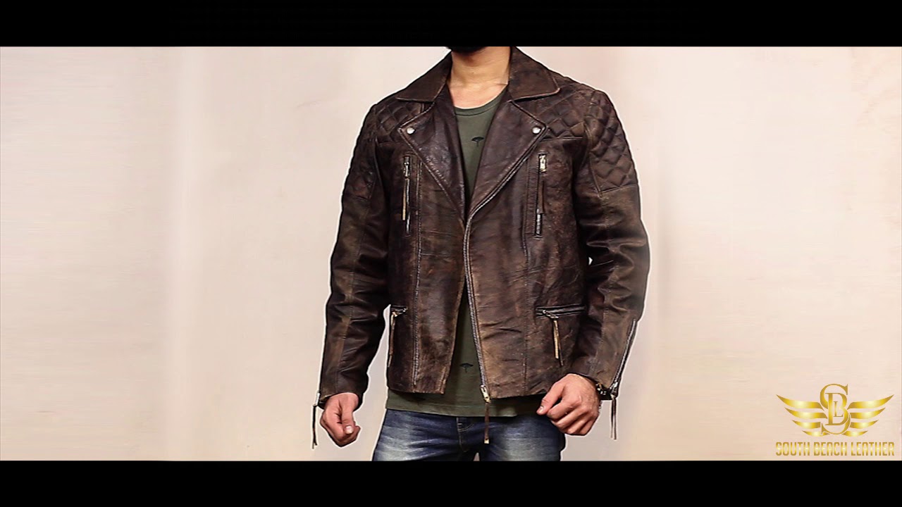 Motorcycle Distressed Natural Rugged Biker Leather Jacket
