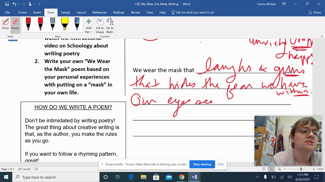 Writing Poetry - We Wear the Mask Inspired Poem