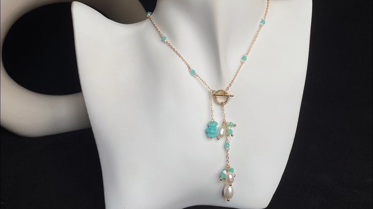 Amazonite and pearls Y-Lariate necklace#necklace #necklacemaking #necklacedesigns #handmadejewelry