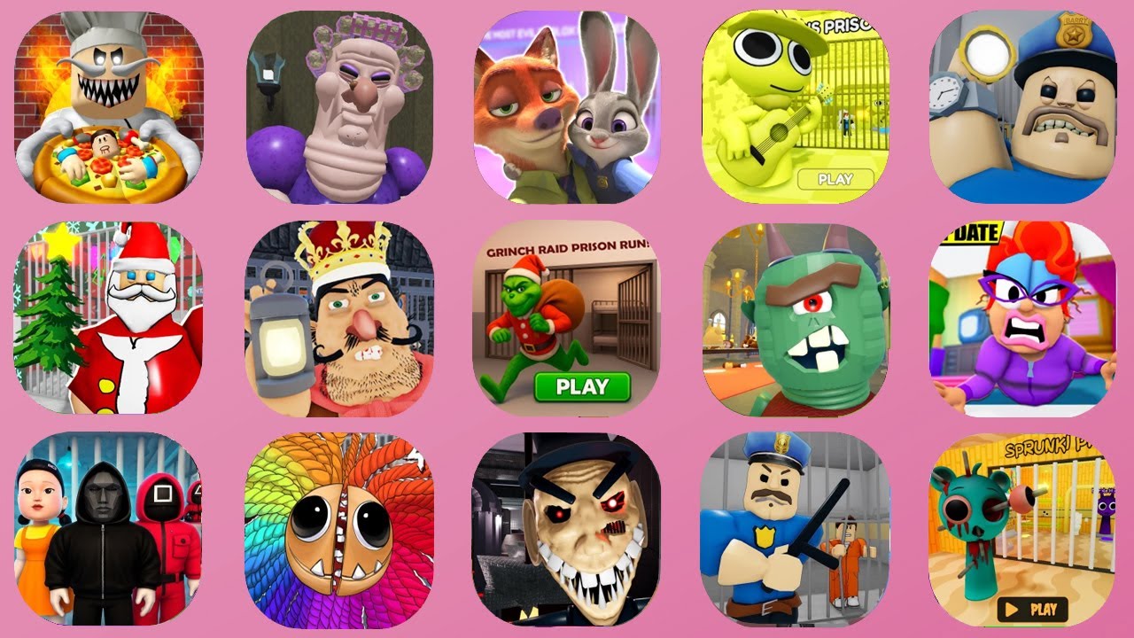Roblox,BARRY'S PRISON,Papa Pizza's Pizzeria,GRUMPY GRAN,CHRISTMAS BARRY'S PRISON RUN,JUDY'S PRISON