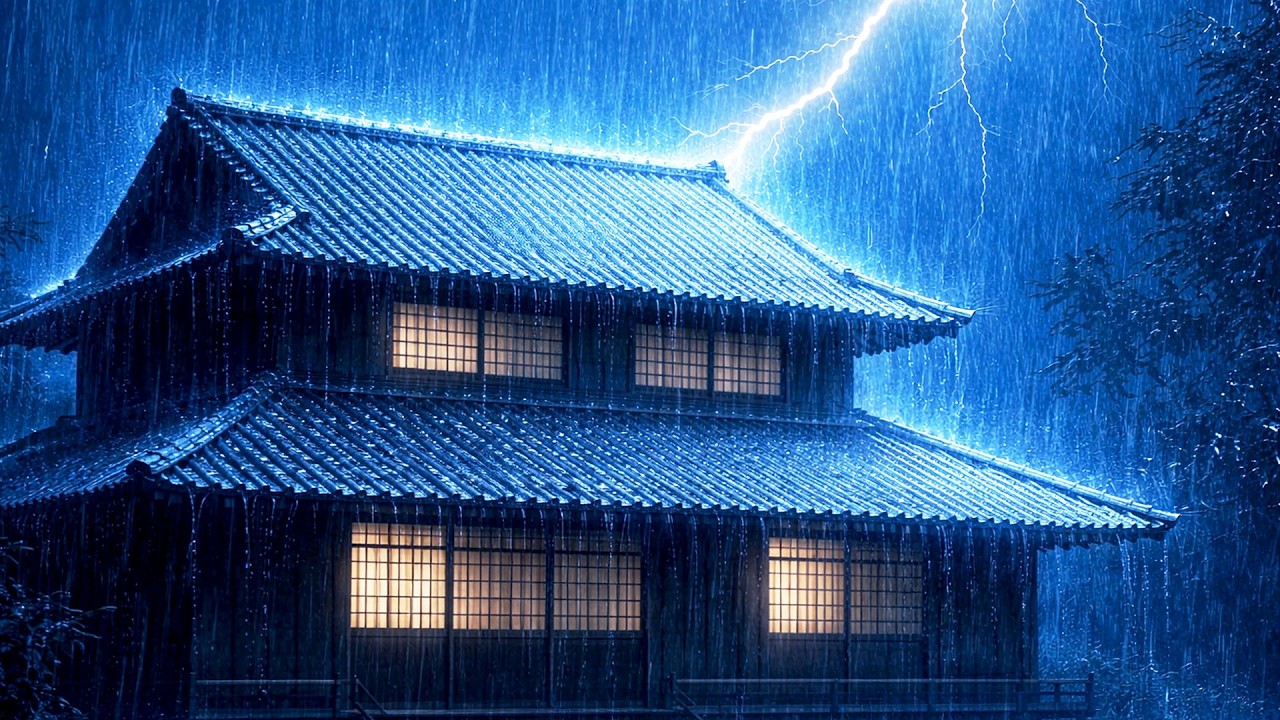 Overcome Stress to Sleep Instantly with Heavy Rain & Distant Thunder Sounds on a Tin Roof at Night