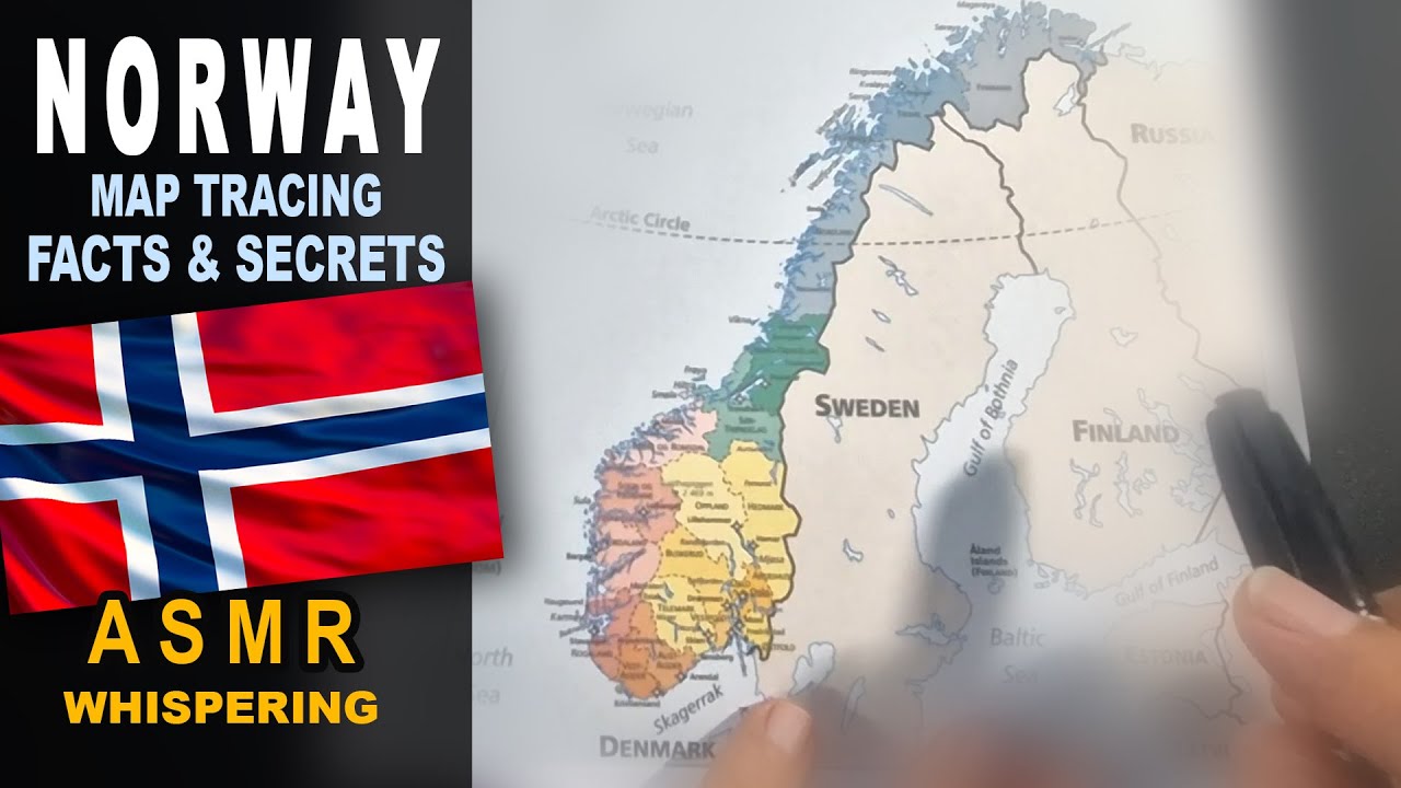 ASMR: Tracing NORWAY map outline with regions | Facts and Secrets | ASMR relaxing whisper words