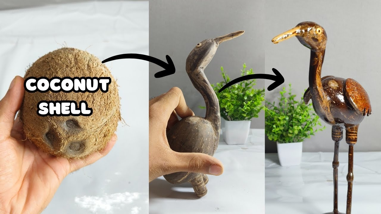 🥥как сделать птицу из кокосовой скорлупы | поделки из кокосовой скорлупы | изготовление птиц из к...