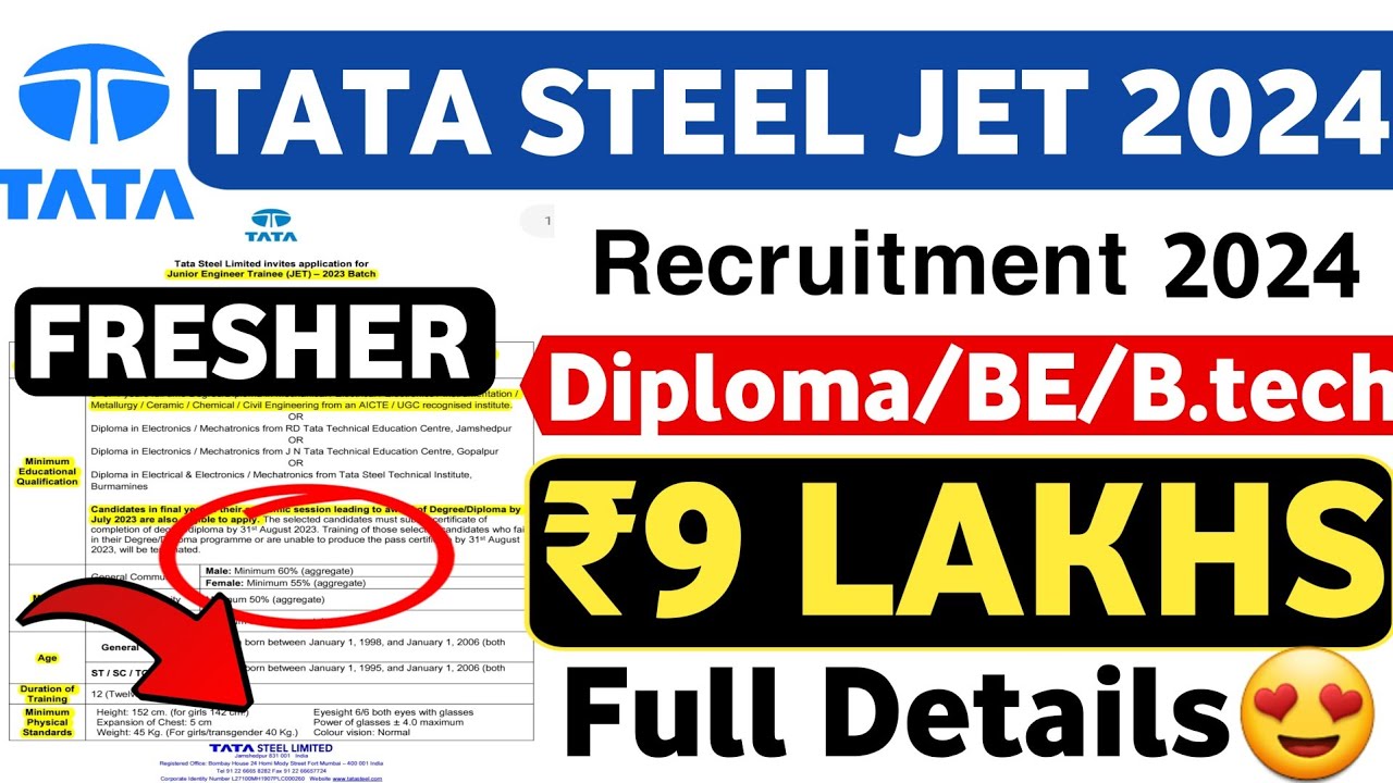 Tata Steel Junior Engineer Trainee 2024 | Tata Steel JET 2024 Selection Process, Salary,Full Details