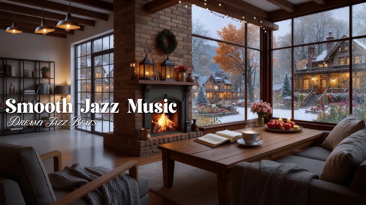 relaxing café with jazz music 🎹 crackling fireplace sounds for relaxation & focused work