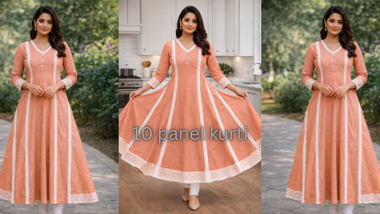 10 PANEL ANARKALI KURTI Cutting and stitching || panel Kurti || Frock style Kurti cutting stitching 