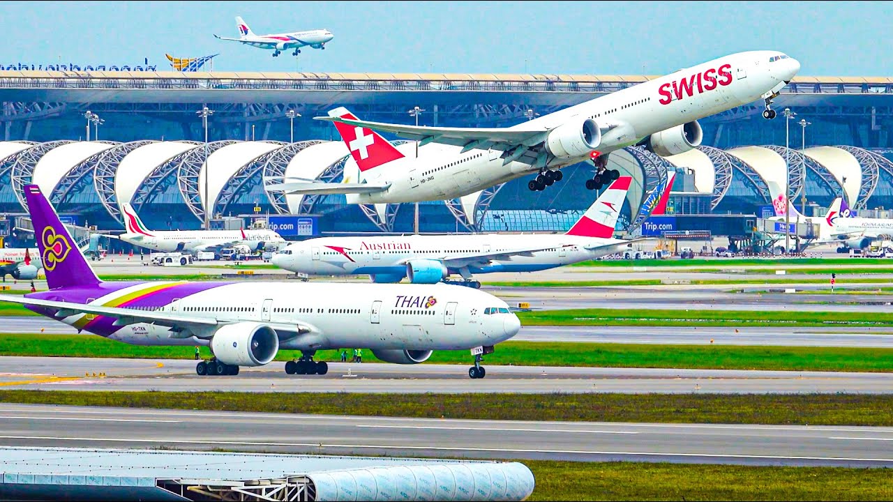 ✈️🇹🇭50 MINUTES PURE AVIATION - BOEING 777 PLANES only - SWISS, AIR FRANCE, KLM, THAI AIRWAYS, Etc.