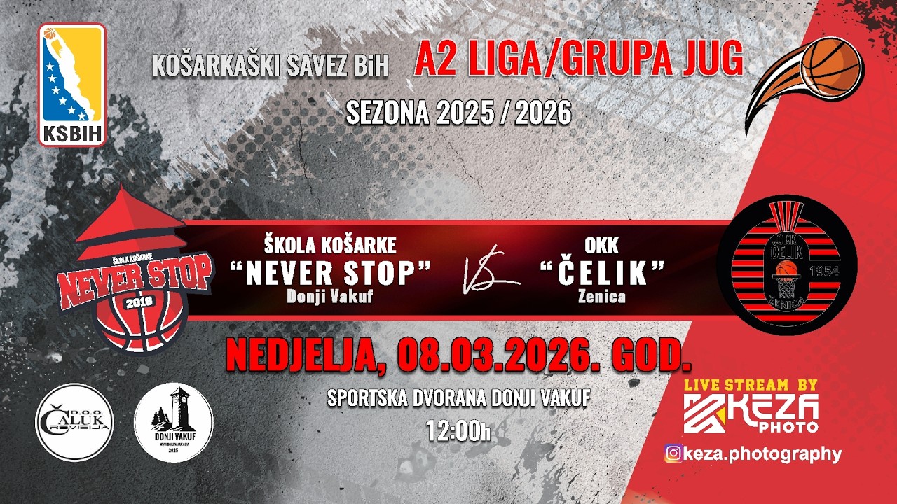 SK Never Stop vs OKK Čelik - 08.03.2026 god. / A2 Liga JUG