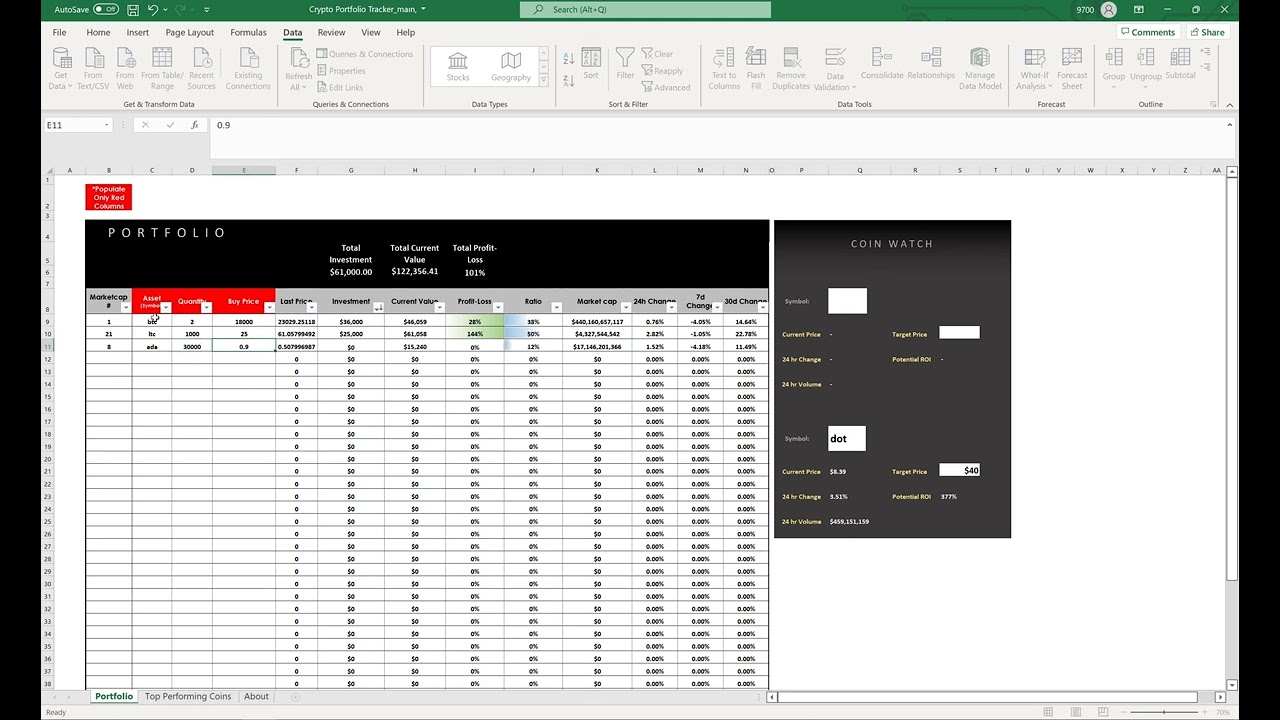 Crypto Portfolio Excel Tracker 2022