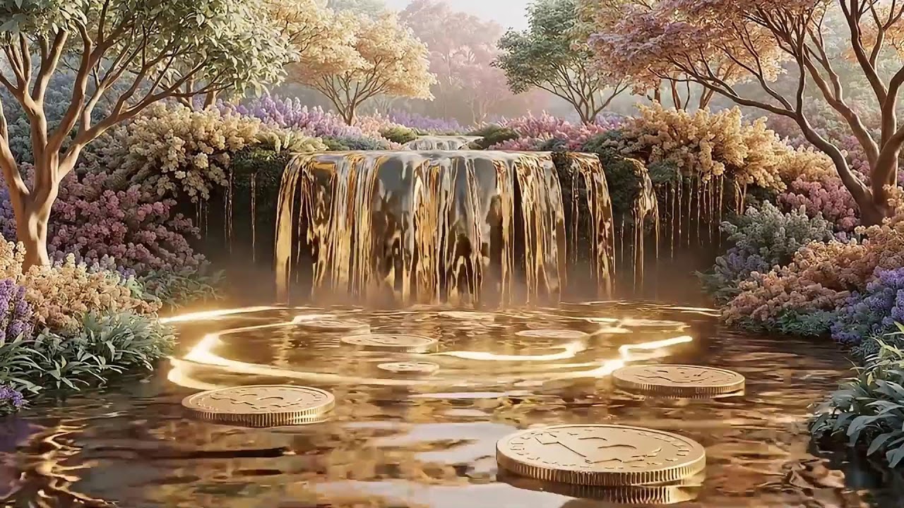 888Hz ✨ Cascadas de Oro y Naturaleza Pastel | Frecuencia de Abundancia 24/7
