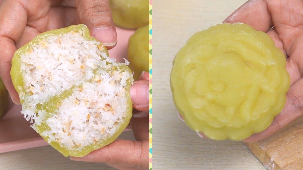 របៀបធ្វើនំលោកខែសំបកព្រិលស្នូលដូង | Pandan Snow Skin Mooncakes