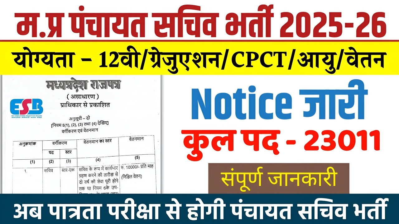 म.प्र ग्राम पंचायत सचिव भर्ती 2025-26 l MP Gram Panchayat Sachiv Vacancy l Mp Panchayat Sachiv Exam