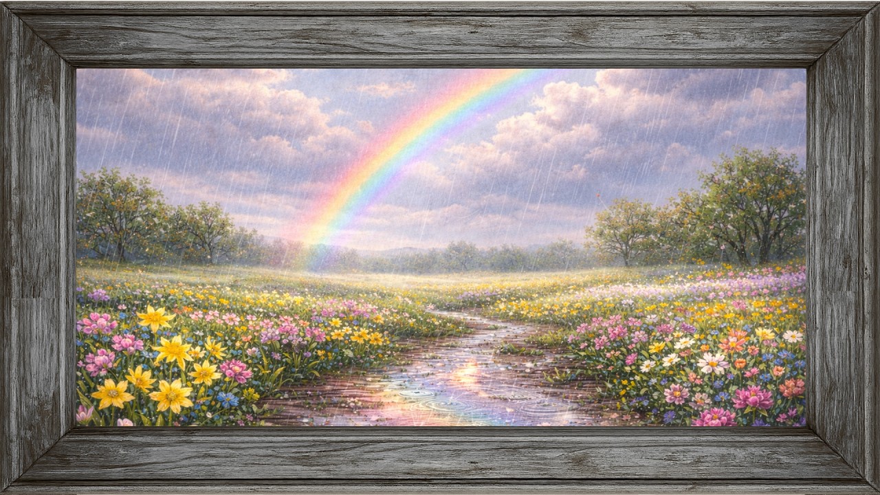 Spring Rain & Rainbow | Relaxing Spring Landscape Art for TV | 4K Nature Painting | Digital Wall Art