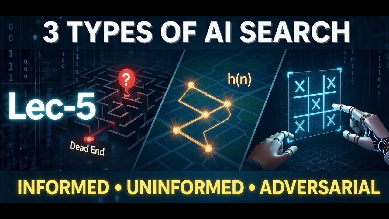Lec-5 : Informed vs. Uninformed vs. Adversarial Search in AI | Examples & Algorithms