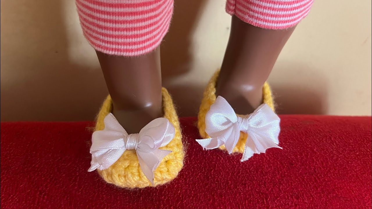 ✨ 7-Minute Crochet Doll Shoes | Easy American 18-Inch Crochet Doll Ballet Flats 🎀🧶
