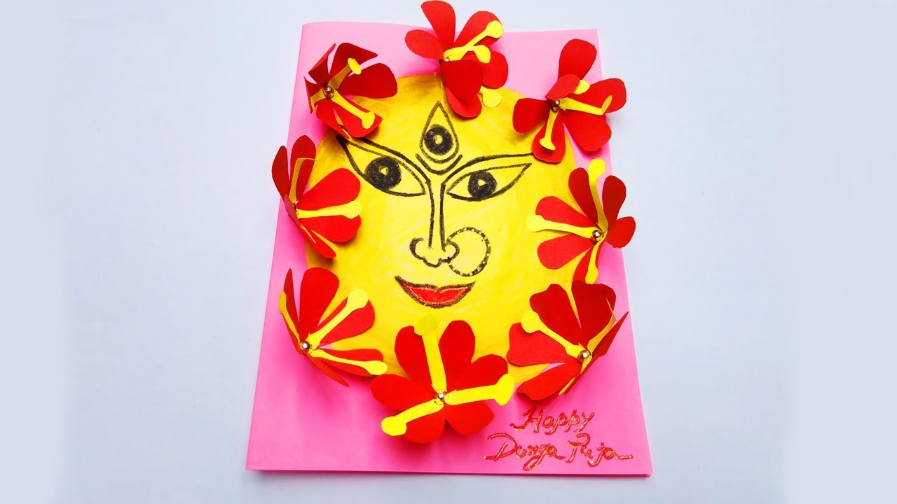How to Make Customized Durga Puja Greeting Card | Drawing with Colors for Durga Puja Card
