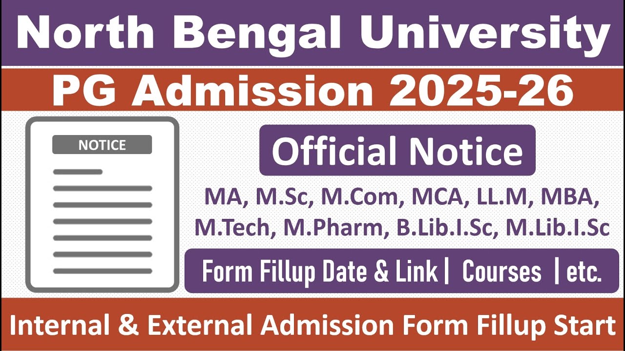 North Bengal University PG Admission 2025-26: Official Notice | MA/M.Sc/M.Com/LL.M/MBA/MCA/etc