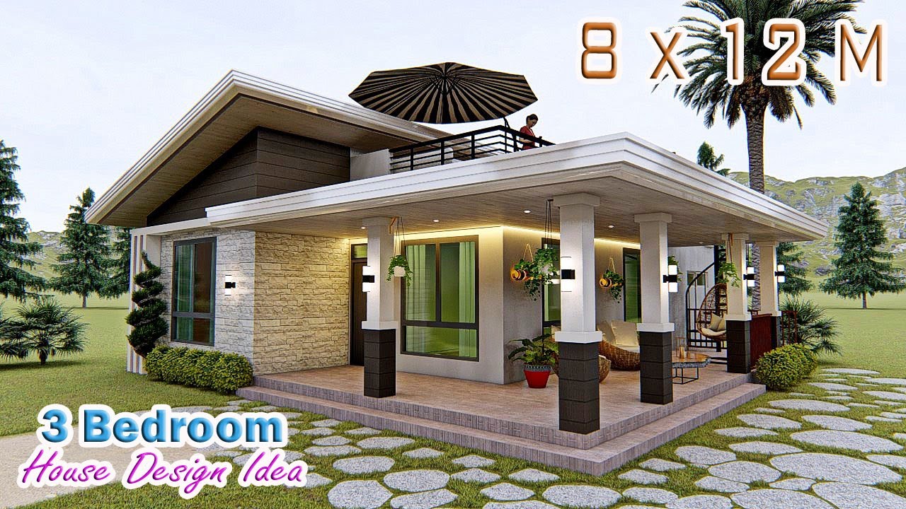 HOUSE DESIGN IDEA | 8 X 12 Meters | 3 bedroom House with Roofdeck