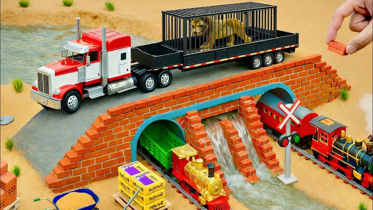 DIY Mini Tractor Builds a Strong Brick and Concrete Bridge for Trucks After a Crocodile Destroyed It