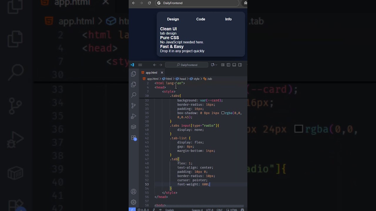 Pure CSS Tabs | No JavaScript 🚀