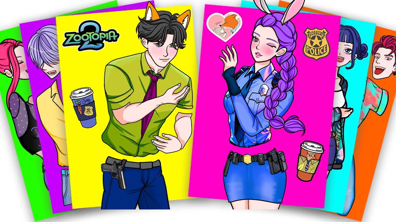 POLICE HUNTRIX RUMI and JINU AT ZOOTOPIA WORLD - KPOP DEMON HUNTERS | Sticker Book DIY
