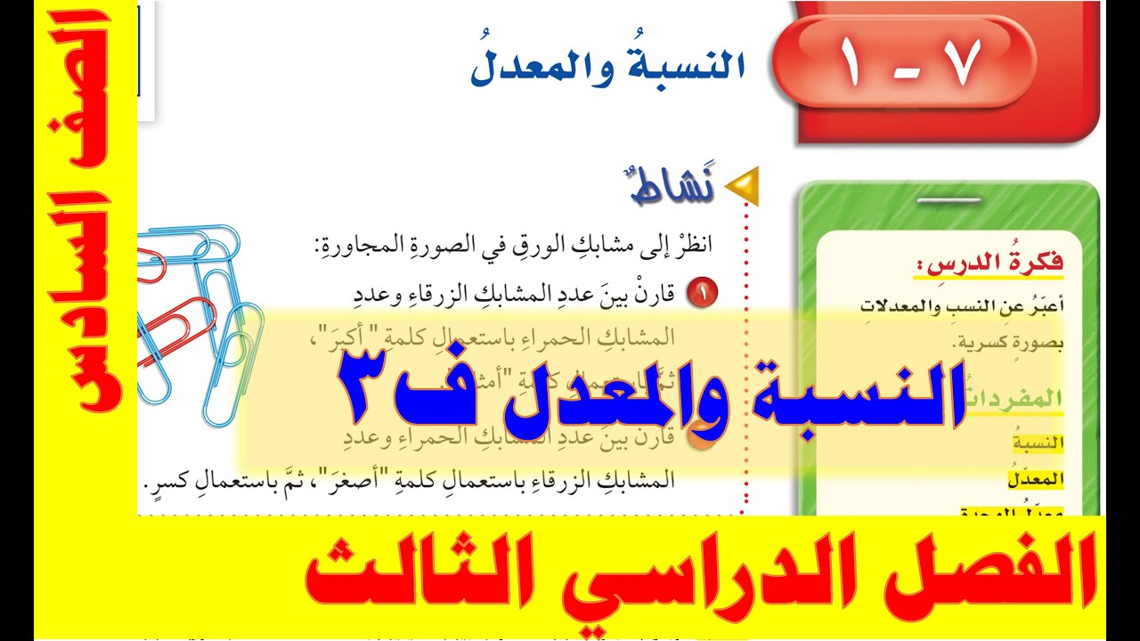 النسبة والمعدل للصف السادس ف 3