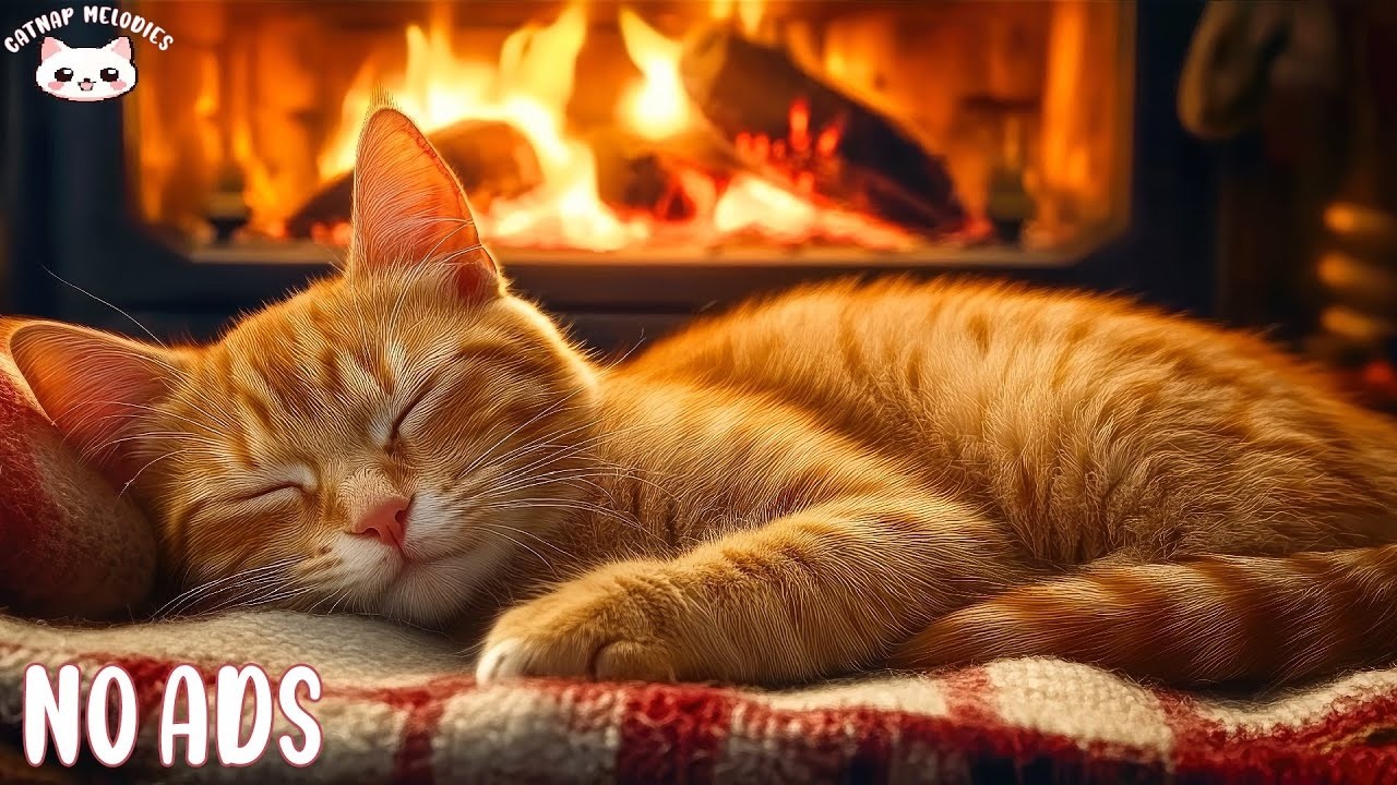 🔥 Warm & Cozy Cat Sleep Music 😻 Relaxing Purring & Fireplace Sounds for Sleep & Relaxation 💤🎶
