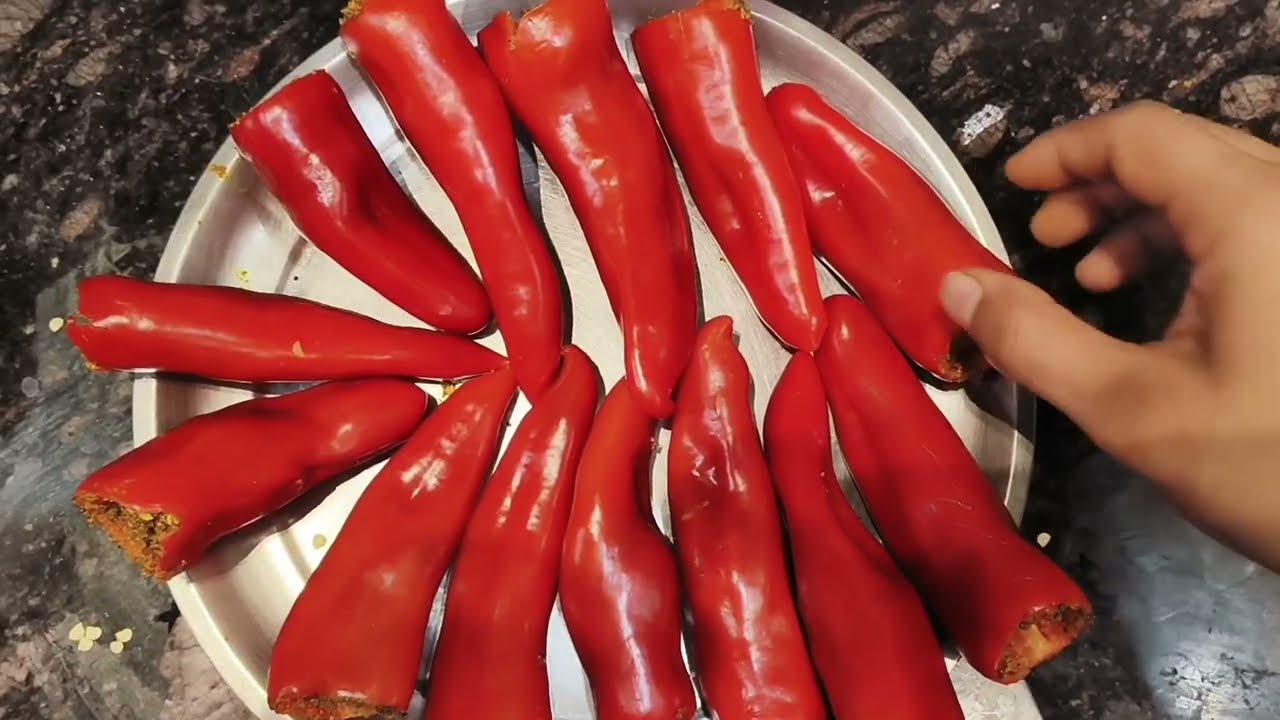 मोटी लाल मिर्च का चटपटा भरवा अचार 🤤 #achar #lalmirch #lalmirchachar #youtubevideo #youtubechannel 