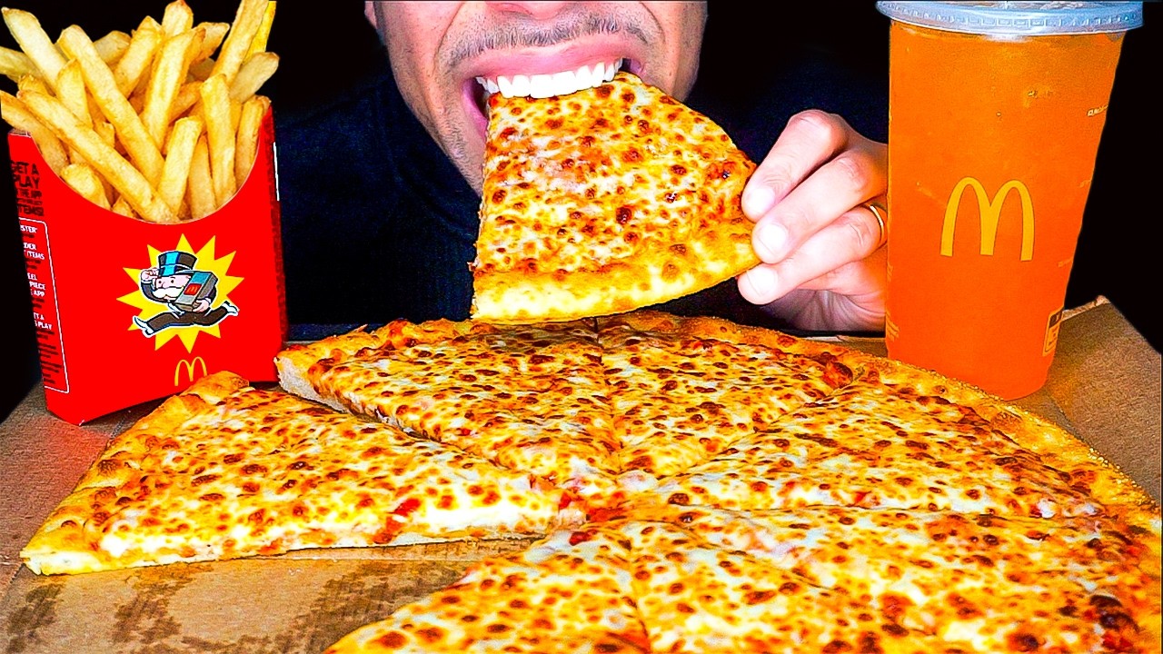 ASMR | LITTLE CAESARS CHEESE PIZZA | MCDONALD'S FRENCH FRIES HI-C ORANGE DRINK | MUKBANG NO TALKING