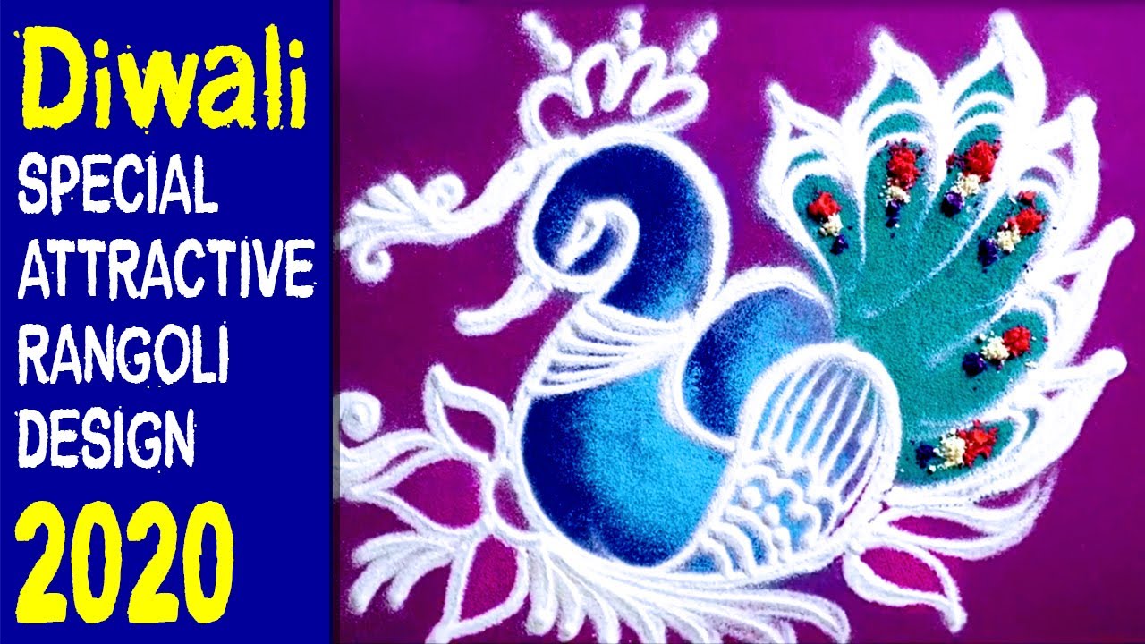 Simple, Colourful & Attractive Diwali Rangoli | Peacok Design | Diwali Festival 2020