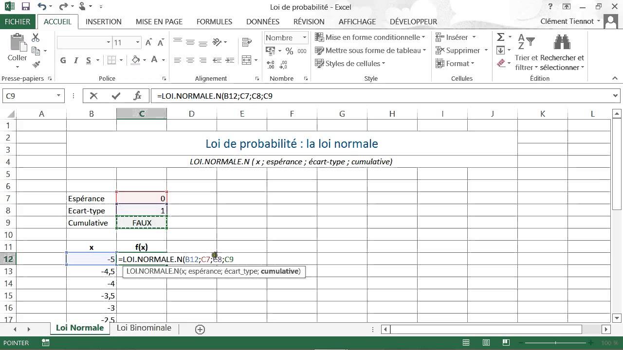 Microsoft Excel 2013. Loi de probabilit&eacute; - La loi Normale