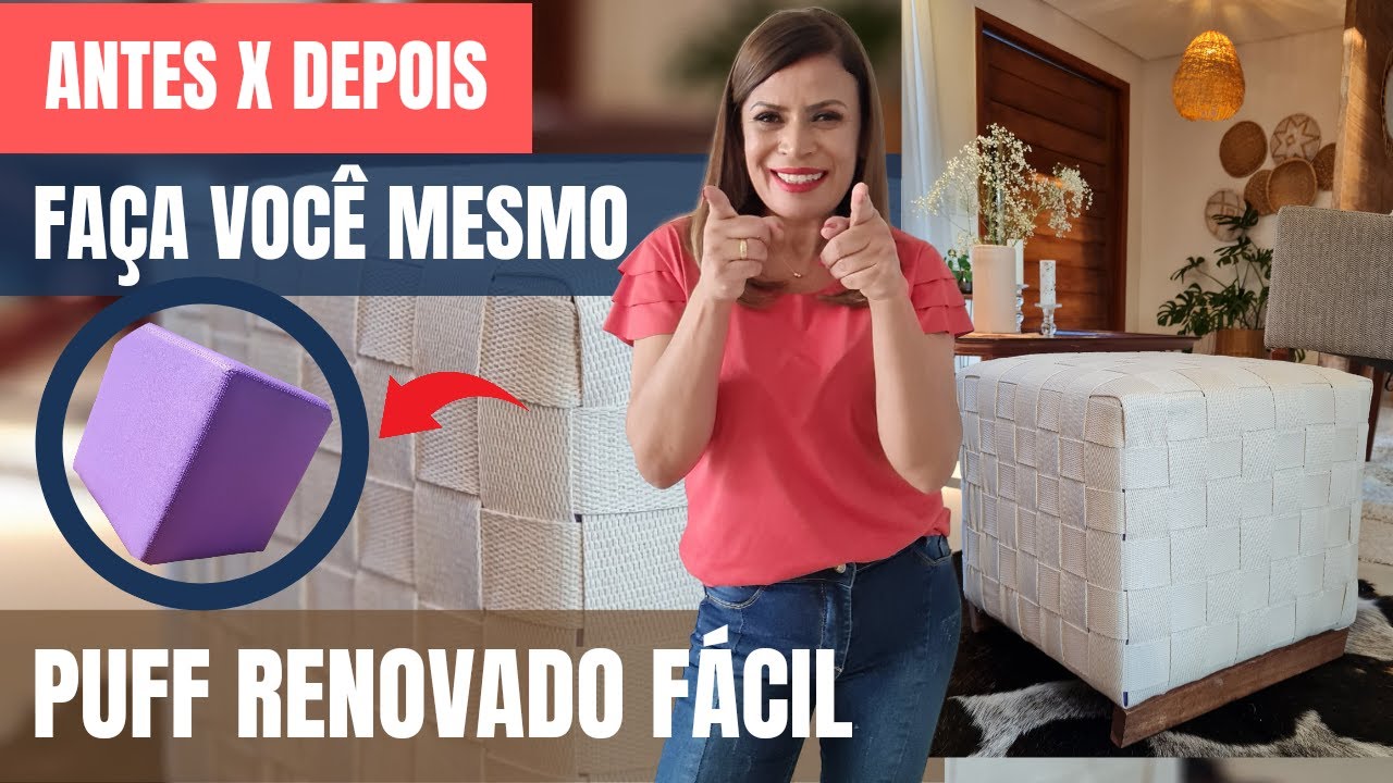 Puff renovado com cadarço de algodão