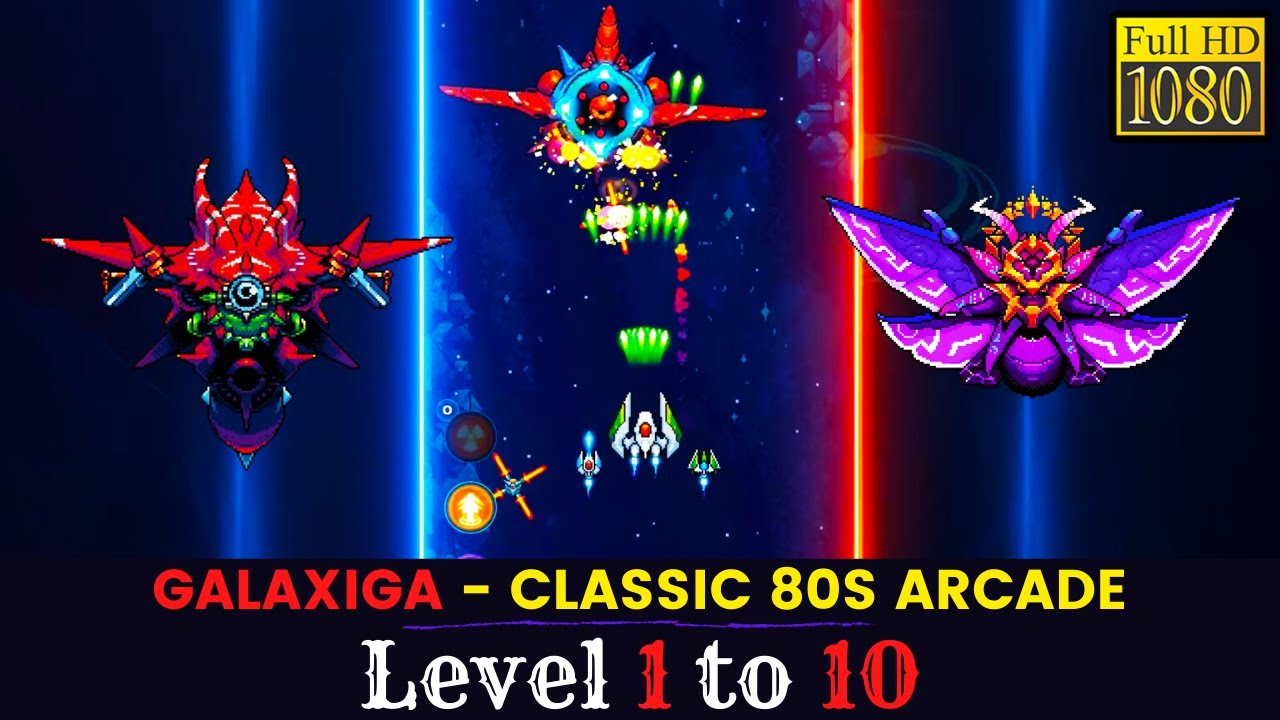 Galaxiga - Classic 80s Arcade (Level 1 to 10) Game Play Walkthrough | Wisdom Gamers