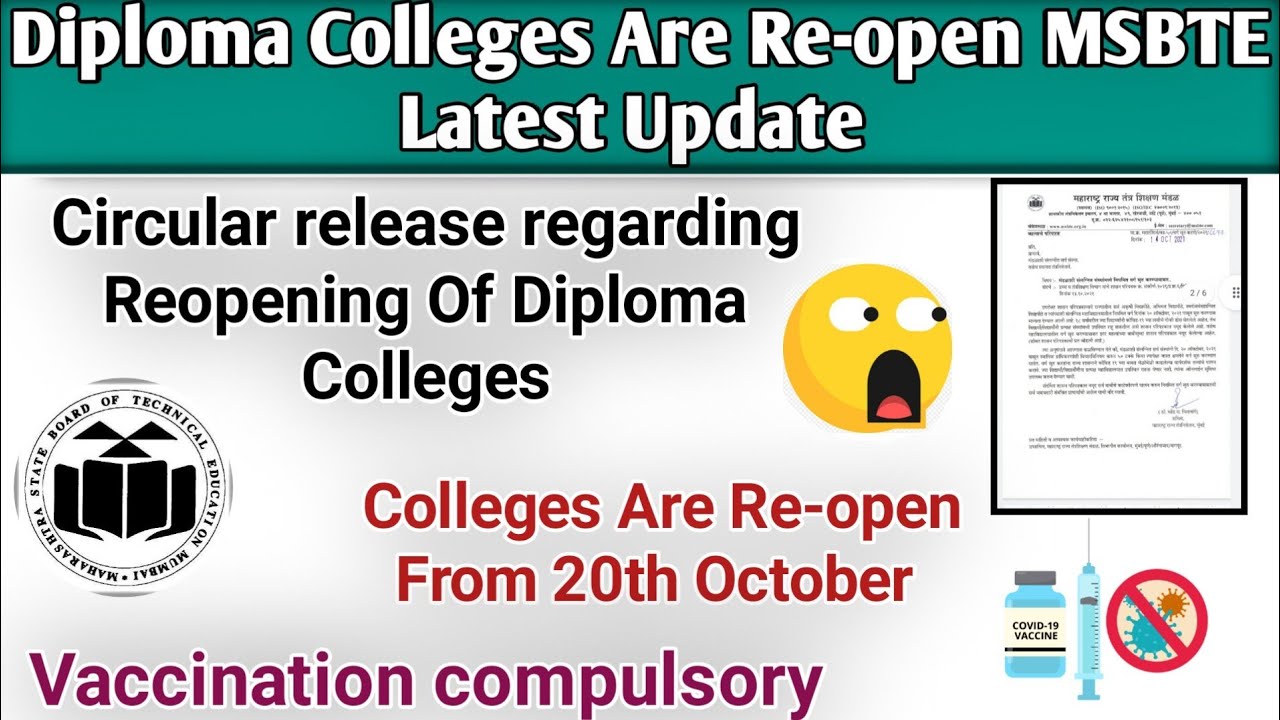 Diploma Colleges Are Re-open MSBTE Latest Update ( Circular Release ) For College Re-Opening 😱😱