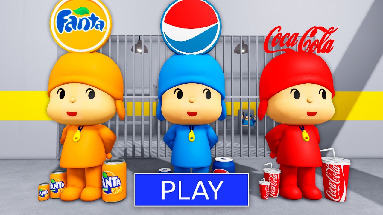 FANTA POCOYO vs POCOYO PEPSI vs COLA POCOYO in BARRY’S PRISON RUN! #obby #roblox
