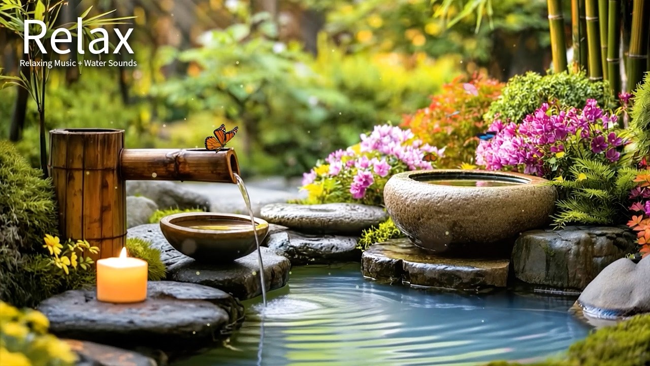 🌿 Piano with Bamboo Water Sounds for Stress Relief at Night - Calm Your Mind and Sleep Better