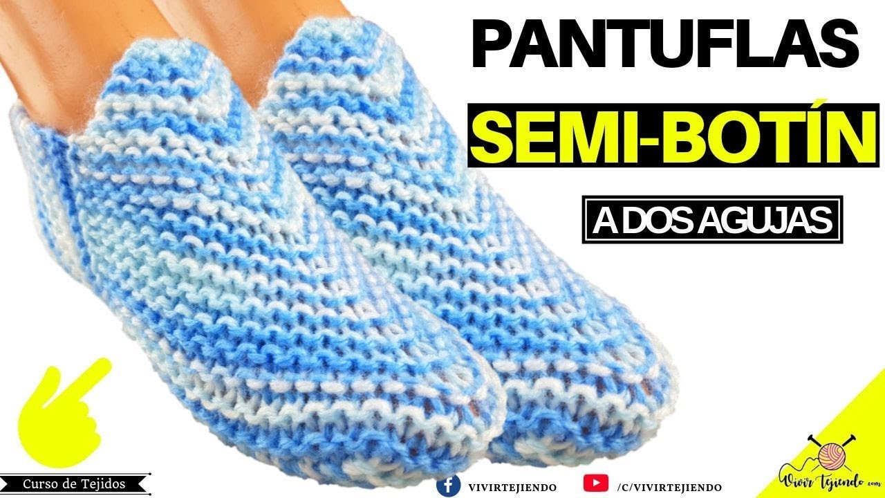 Pantuflas semibotín a dos agujas paso a paso | Tejidos a palitos