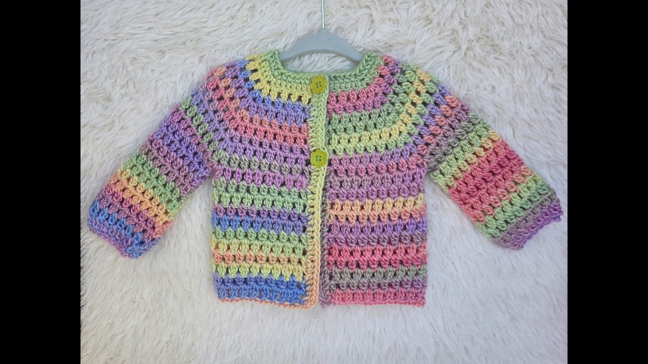 Easy crochet cardigan sweater for 6-9 months baby