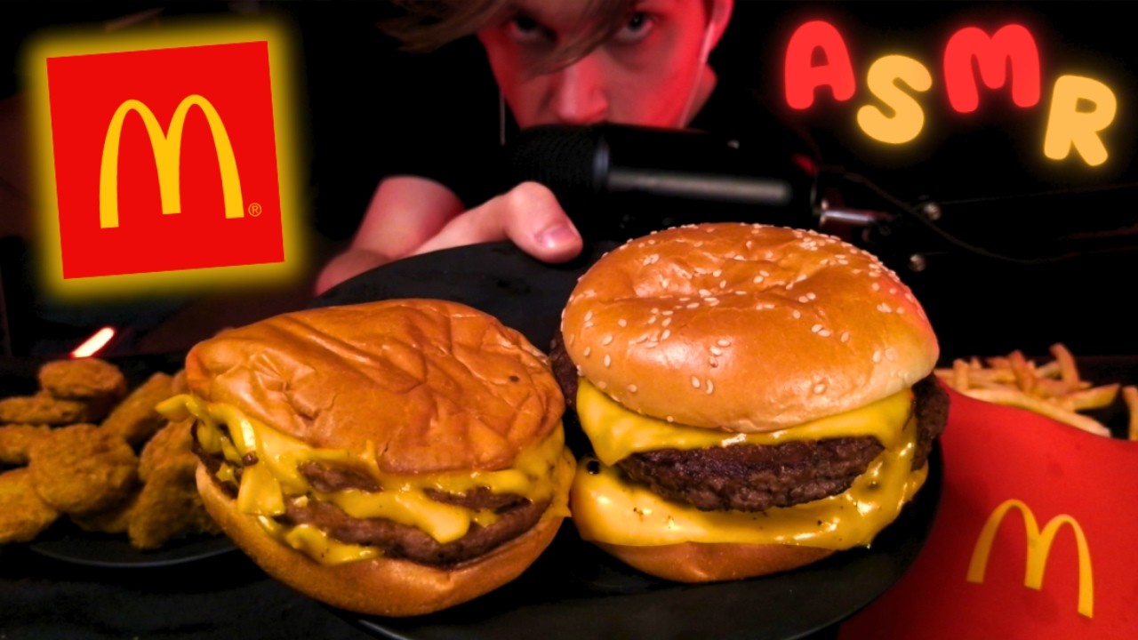ASMR Eating McDonald's TRIPLE Cheeseburger Double Quarter Pounder Large Fries & McNuggets Mukbang
