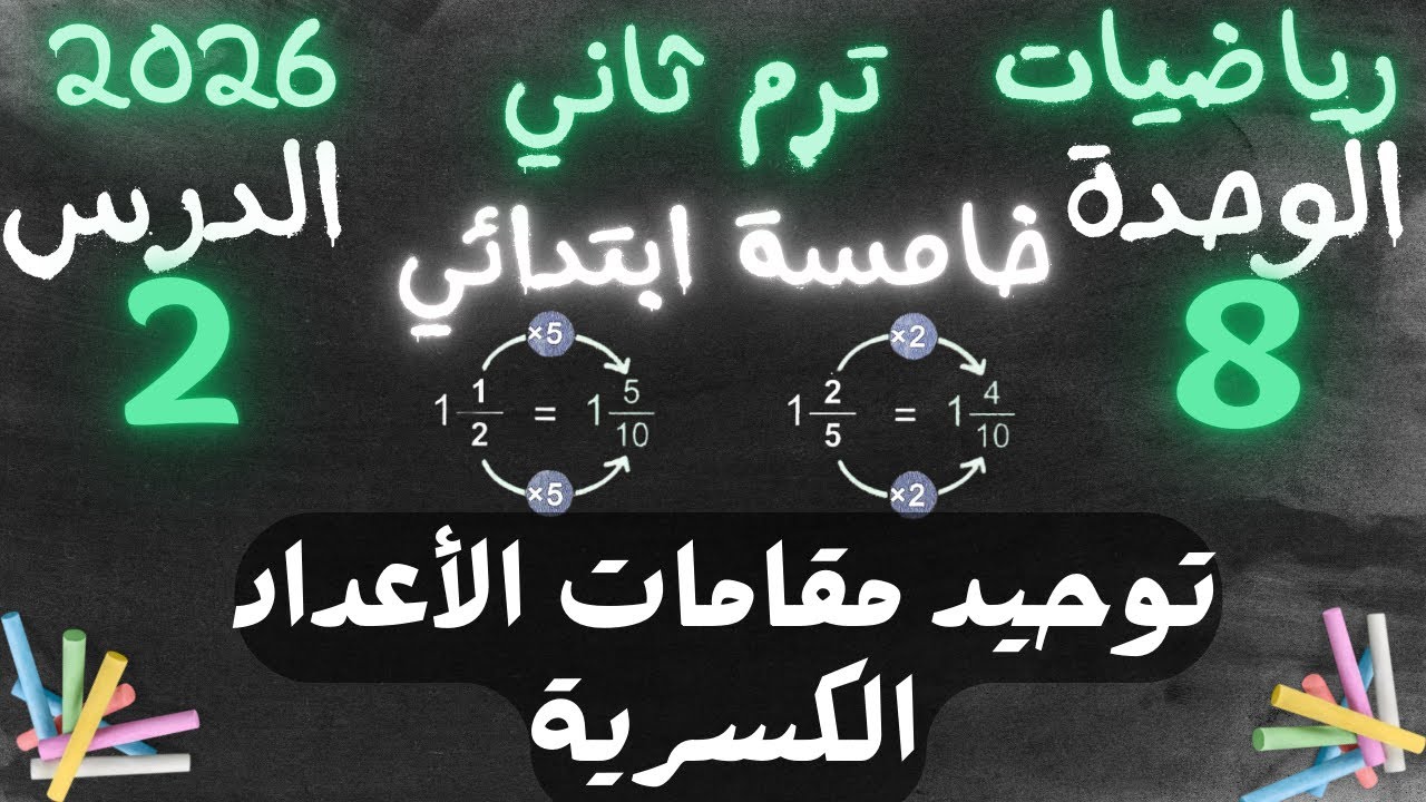توحيد مقامات الأعداد الكسرية | الدرس 2 الوحدة 8 | الصف الخامس الابتدائي ترم ثاني 2026