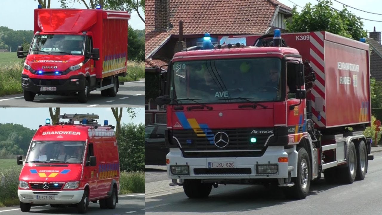 Haakarmvoertuig + 2x Logistiek Voertuig Brandweer HVZ Fluvia met spoed naar een Brand in Anzegem!