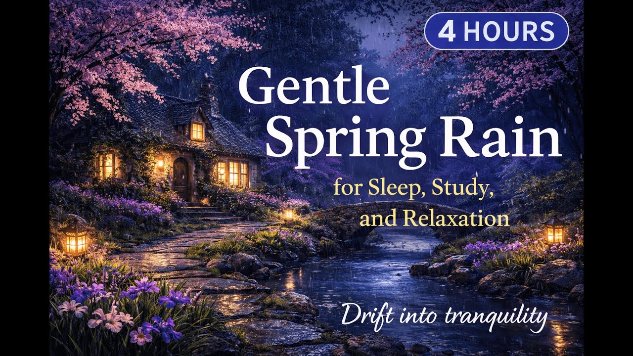 Gentle Spring Rain at Night | Sleep • Study • Healing (4 Hours) | Cozy Rain Ambience